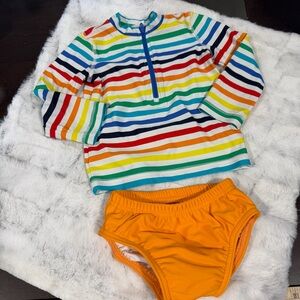 Primary Kids Rainbow Stripe Rash Guard Set with Orange Bottoms 12/18m